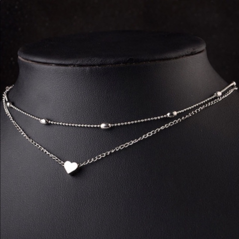 ❤️ Silver dotted heart layered choker necklace❤️